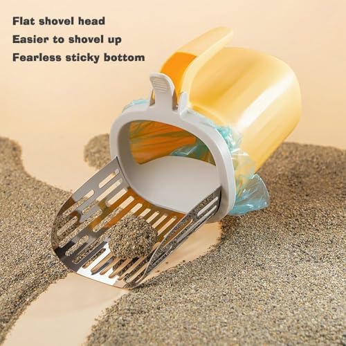 Cat Litter Scooper with Holder, Cat Litter Metal Shovel with Plastic Waste Can - Image 3