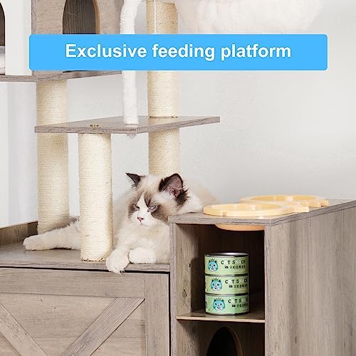 Hey-brother Cat Tree Tower, Wooden Litter Box Enclosure and Condo - Image 6