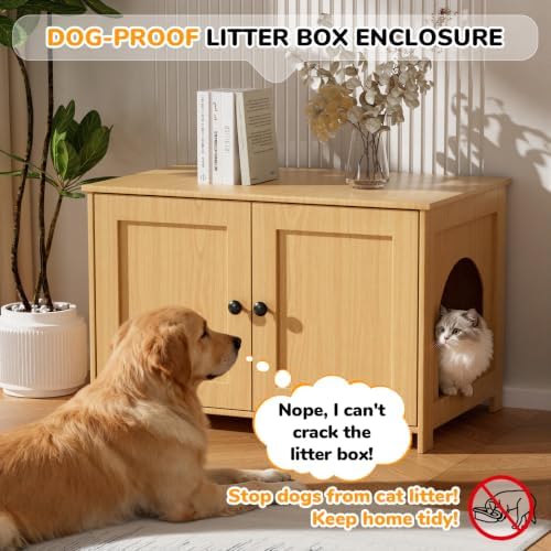 Cat Litter Box Enclosure Furniture Dog Proof, Hidden Kitty Washroom Cabinet Low - Image 2