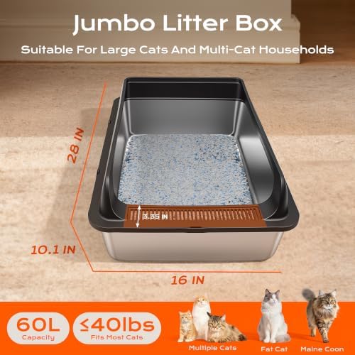 XXXL Stainless Steel Litter Box, 28.1'' Metal Cat Litter Box - Image 2
