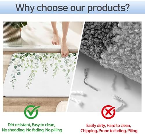 Vintage Eucalyptus Leaves Bath Mat 29.5"x17", Slim Low-Profile Fast Drying - Image 4
