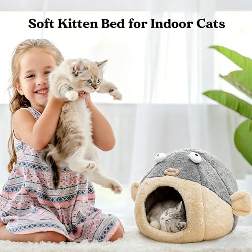 Cat Beds for Indoor Cats-Cat Bed Cave, Cute Lively Pufferfish Shape - Image 3