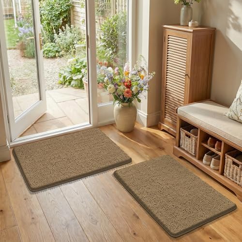 Bcoimo Bath Rug Mat Sets, 2 Piece Extra Soft Chenille Tan Batroomh Mat Set - Image 5