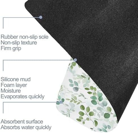 Bath Mats for Bathroom, Watercolor Green Leaf Bathroom Rugs, Spring Eucalyptus - Image 6