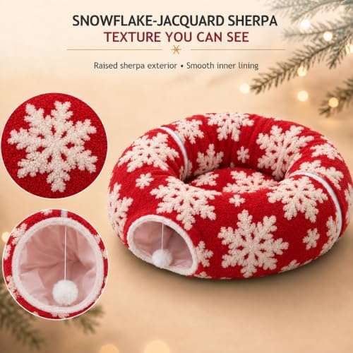 Christmas Snowflake Cat Tunnel Bed Under Tree, Velvet Jacquard, 10"x3 Ft - Image 5