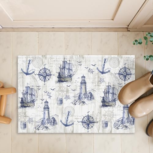 Giwawa Nautical Anchor Bath Rug Sailboat Lighthouse Soft Doormat Non Slip - Image 7