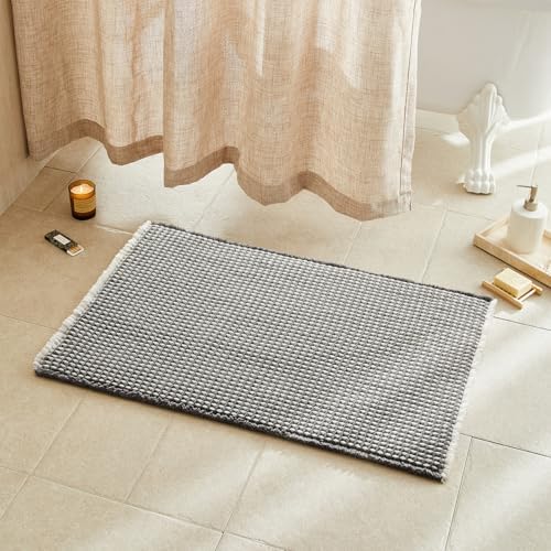 TYUU Waffle Bath Mat, Boho Bathroom Rugs Non Slip, 36x24 Grey & White by TYUU