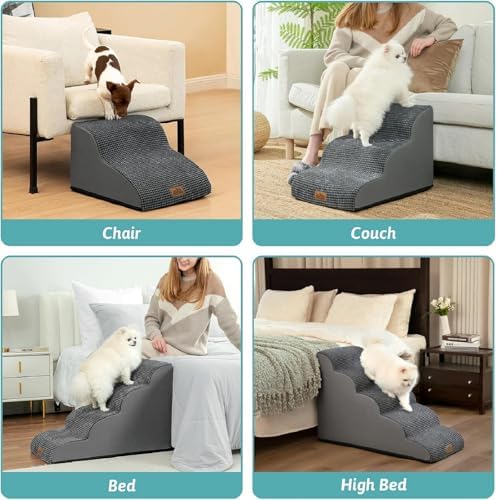 COZY KISS Wide Dog Stairs for Small Dog 19.7" H, 4 Step Pet Ramp for Bed - Image 6