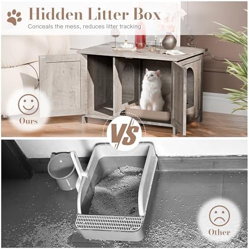JY QAQA Cat Litter Box Enclosure, Litter Box Furniture Hidden - Image 5