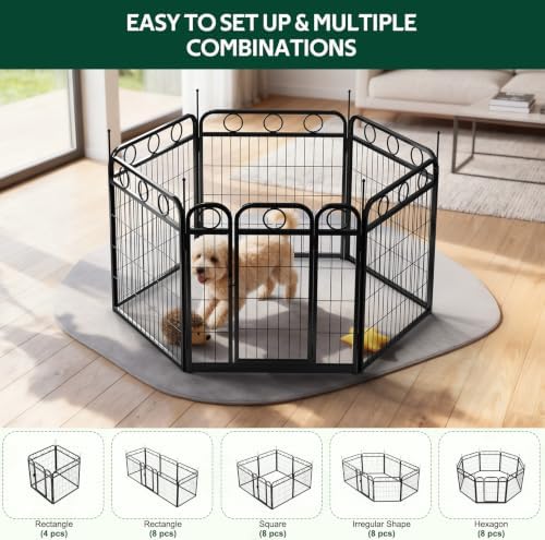 Dog Playpen Indoor Outdoor, 24 Inch 6 Panel Metal Dog Pen - Image 6