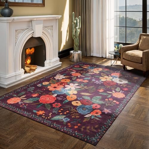 Purple Floral Area Rug 6x9 for Living Room Bedroom by WelcometoBabovid