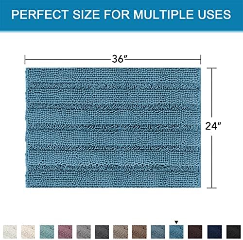 H.VERSAILTEX Bath Mats for Bathroom Non Slip Extra Thick Chenille Striped Bath - Image 2