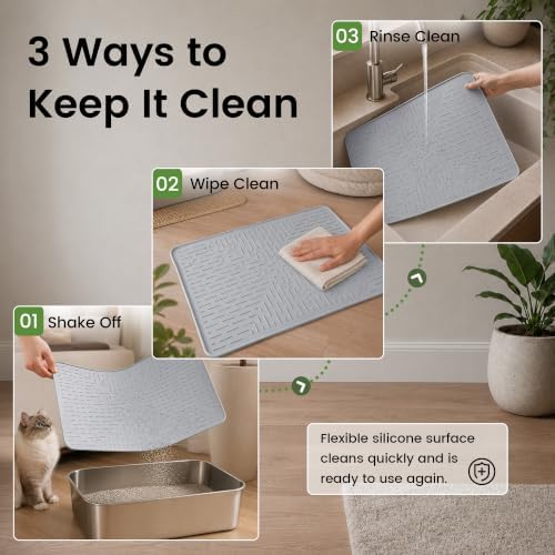 OHMO Cat Litter Mat, 23.5x16 Silicone Trapping Mat Ash Grey - Image 6