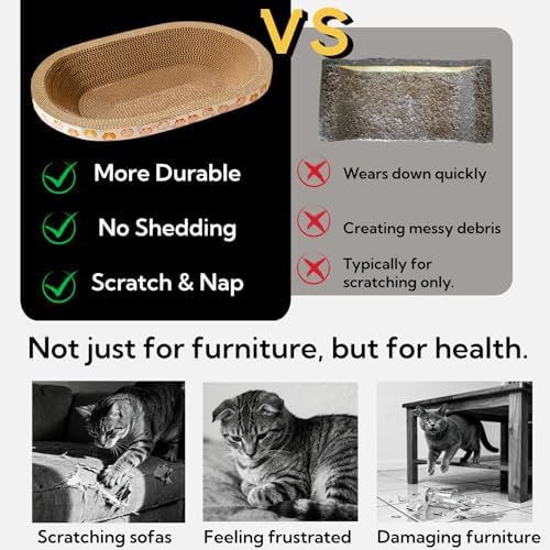 3 Pack Cat Scratcher Bed, Oval Cardboard Cat Scratcher Cat Scratch Pad Board - Image 5