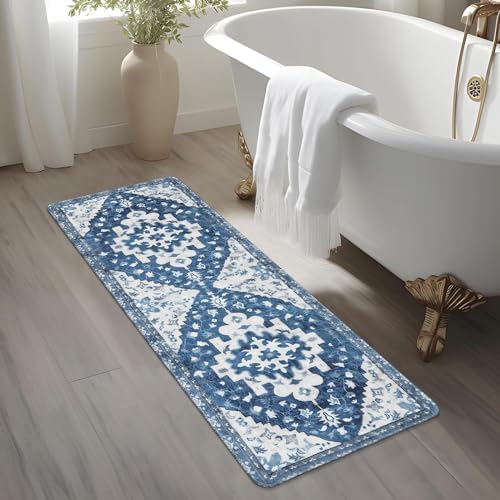 Uphome Boho Retro Bathroom Rug Runner Blue Non-Slip Soft Bath Mat Oriental - Image 6