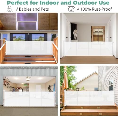 Reinforced 195" Extra Long Retractable Baby Gate Retractable Dog Gate/White - Image 4