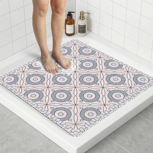 BLESWIN Anti Slip Shower Mat, 27 x 27 Inch Square Soft PVC Loofah Bath Mat by BLESWIN