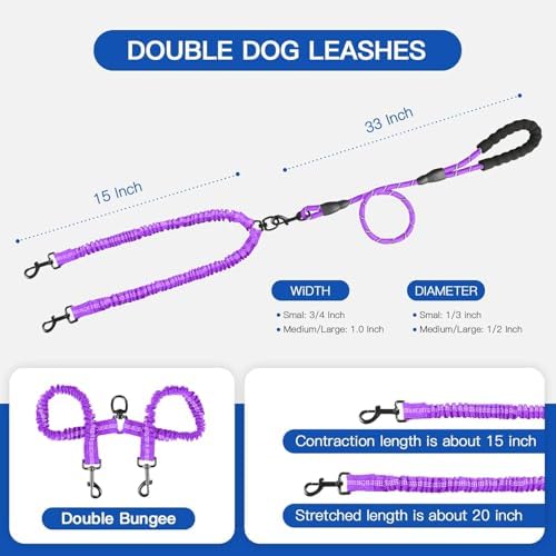 MingXpets Double Dog Leash, 360° Swivel Tangle Free Bungee Walking Training - Image 6