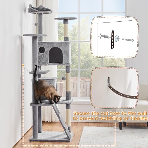 Yaheetech 80in XL Multi-Level Cat Tree, Double Caves, Sisal Posts - Image 5