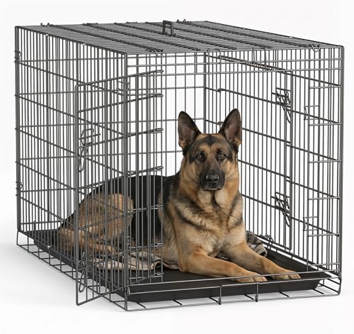 FDW | 48" Foldable Metal Dog Crate | Dark Black | Cage by FDW