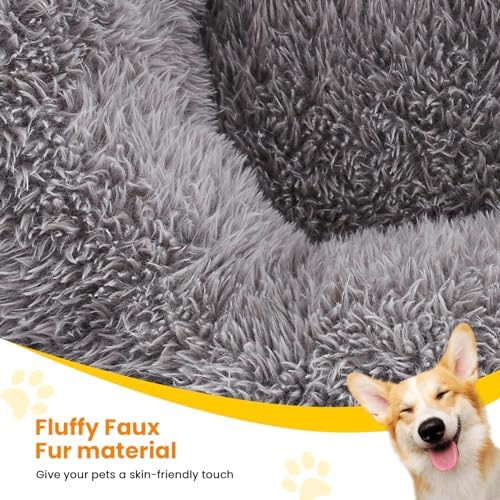 Calming Dog Beds for Large Dogs, Faux Fur Donut Cuddler Dog Bed, Round Fluffy - Image 3