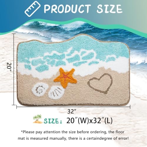 Blue Beach Bathroom Rugs Ultra Soft Microfiber Washable Absorbent - Image 2