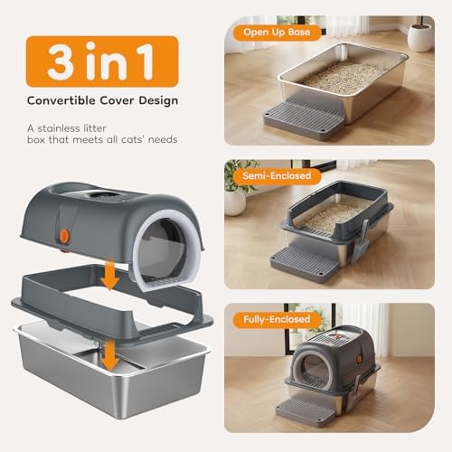 Enclosed Cat Litter Box, Stainless Steel Litter Box - Image 4