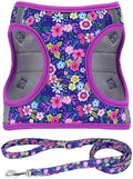 Step in Dog Harness Leash Set- All Weather Reflective No-Pull Floral Pattern by MOONPET