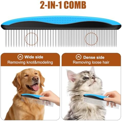 Pet Grooming Tool Set, Deshedding Brush & Metal Comb - Image 3