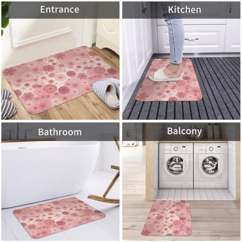 Pink Flowers Bath Mat 24x16 Inch Non-Slip Soft Microfiber Bathroom Rugs - Image 7