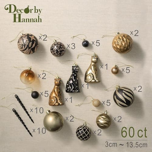 DecorbyHannah 60ct Black Gold Christmas Ornaments Set for Tree Decorations - Image 4