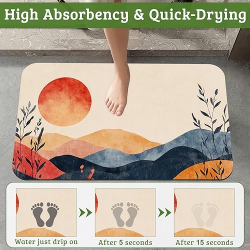 Boho Sun Plant Mountain Bathroom Rugs Mat Non Slip Washable Quick Dry Absorbent - Image 4