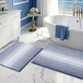BSICPRO Bathroom Rugs Sets 2 Piece, Non Slip Striped Bath Mats, Denim Blue by BSICPRO