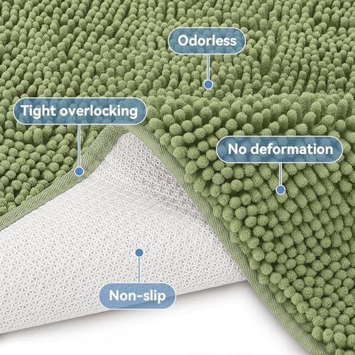 Bcoimo Bath Rug Mat, Sage Chenille High Absorbent Long Bathroom Runner Rugs - Image 4