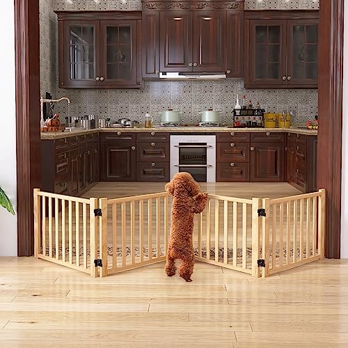 YOCAN Non-Painted Wooden Freestanding Dog Gates by YOUCANPET