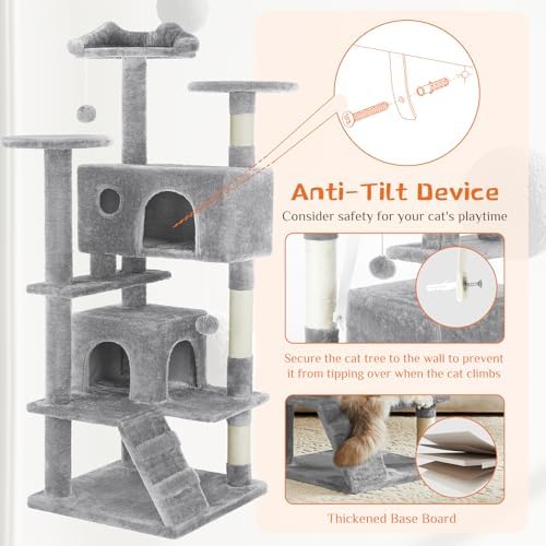 54 Inch Cat Tree Tower with Natural Sisal Scratching Post - Image 5