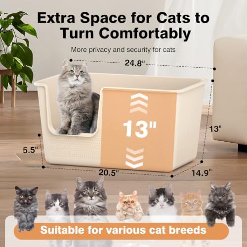 Cat Litter Box with High Sided, 24.8" Lx14.9 Wx13.0 H, Extra Large Cat Litter - Image 2