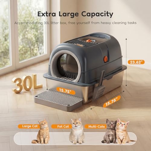 Enclosed Cat Litter Box, Stainless Steel Litter Box - Image 6