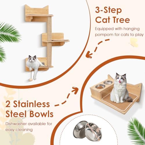 Tangkula Cat Wall Shelves, 6 Pieces Wooden Wall Mounted Kitten Furniture Set - Image 5