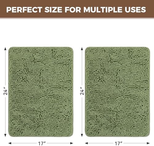 Bcoimo Bath Rugs Mat Set, 2 Piece Non Slip Chenille Sage Bathroom Mat Sets - Image 2
