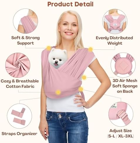 AnccoPlus Small Dog Sling Carrier, Hands-Free, Light Pink - Image 5