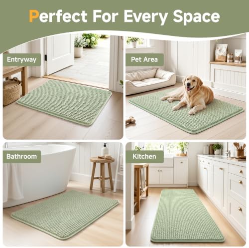 Ophanie Sage Green Bathroom Runner Rugs 60x20, Soft Chenille Bath Mat, Non Slip - Image 7