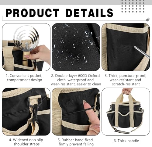Abbylike Grooming Tote, 10.63 x 10.63 x 9.45 Inch, Khaki and Black - Image 6