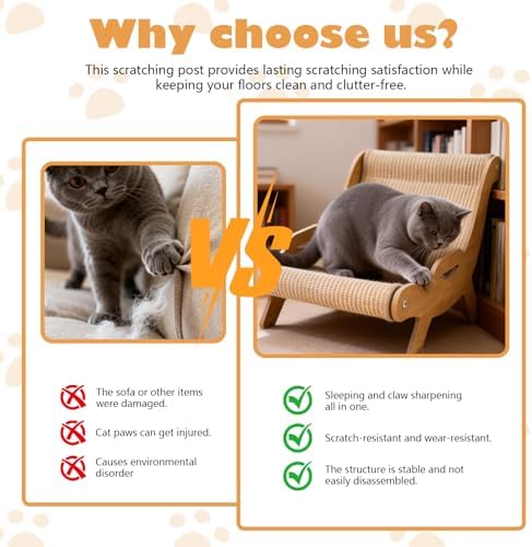 Cat Recliner Scraper Board, Cat Scratching Chair, Wooden Sisal Adjustable Cozy - Image 3