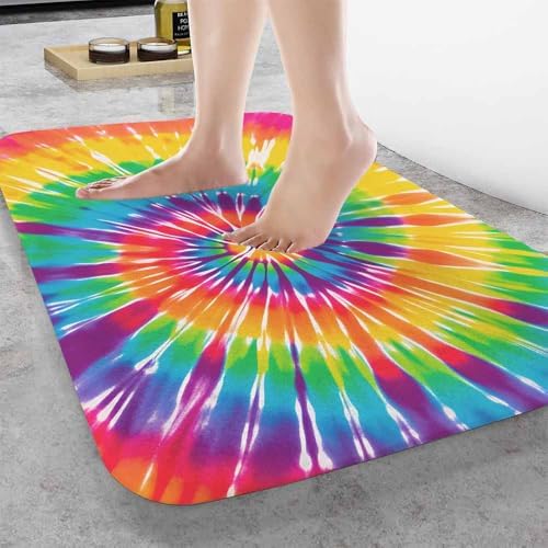 Tie Dye Bath Rugs Abstract Rainbow Swirl Tie Dye Microfiber Bathroom Mat Soft - Image 2