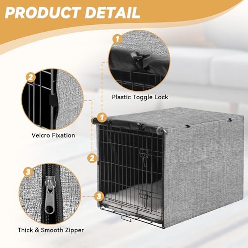 Akinerri Dog Crate Cover, Double Door Waterproof Kennel Cover, 42 in Grey - Image 2