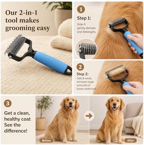 Pet Grooming Brush, Double-Sided Deshedding Dematting Tool - Image 5