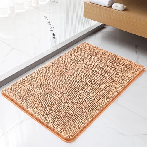 Chenille Bathroom Rug 24"x36" Peach, Non-Slip Plush Bath Mat by Kildoss