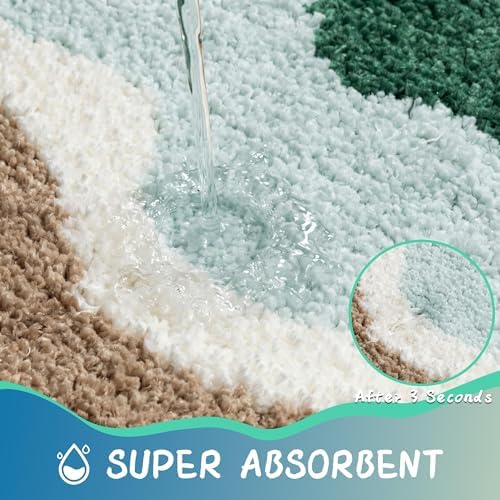 Microfiber Coastal Green Bathroom Rugs Soft Non Slip Bath Mat - Image 5