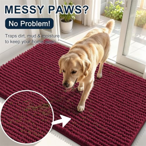 Smiry Dog Door Mat for Muddy Paws 36x24, Ultra Absorbent Chenille Doormat - Image 5